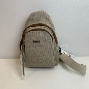 NEW Rossetti Julia Sling Bag Woven Backpack Brown Trim Crossbody
